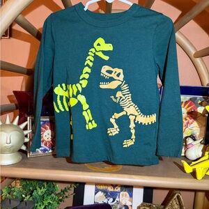 Kids Green Long-Sleeve Dinosaur Skeleton Tee